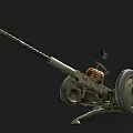 Military Artillery Gun With Long Barrel Metal Wheels And Stand On Dark Background