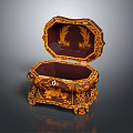 Ornate Octagonal Decorative Box With Gold Dark Color Intricate Carvings And Open Lid