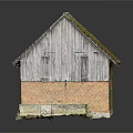 Traditional Rural Building With Red Brick Walls Gray Tiled Roof And Wooden Siding