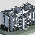 Modern Semi Detached Villa With Multi Storey Structure Large Windows And Balconies 3d model