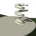 Outdoor Blue Spiral Staircase Design With Palm Trees Near Waterfront Grass Area