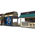 Outdoor Retail Stalls With Striped Awnings Product Displays And Watch Screen