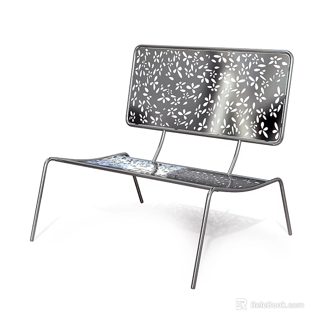 Modern Stylish Leisure Chair With Metal Frame And Perforated Floral Pattern Backrest 3d model 