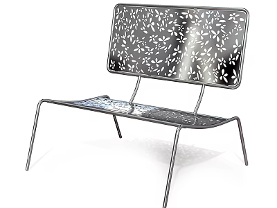 Modern Stylish Leisure Chair With Metal Frame And Perforated Floral Pattern Backrest 3d model