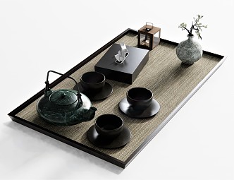 New Chinese Tea Set Teacup Teapot Vase Plant Tea Tray Tea Tray 3d model