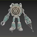 Game and Movie Robot Character With Round Head Mechanical Design And Teal Copper Accents