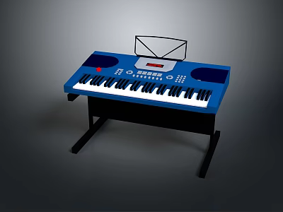 Blue Electronic Keyboard With Piano Keys Control Panel And Music Stand On Black Stand 3d model