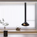 White Vertical Blinds In Modern Living Room With Armchair Table Plant And Lamp