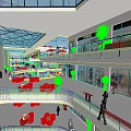 Shopping Mall Atrium With Glass Skylight Multi Level Shops Green Plants Seating Areas And People