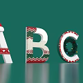 3D Christmas Letters Decorated With Santa Hat Reindeer Knitted Patterns And String Lights