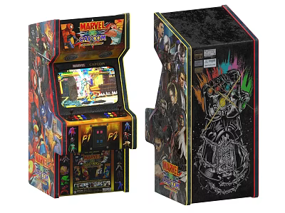 Classic Retro Arcade Game Machine With Marvel And Mortal Kombat Characters Design 3d model