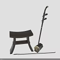 Traditional Chinese Erhu Musical Instrument With Wooden Bow And Support Stool