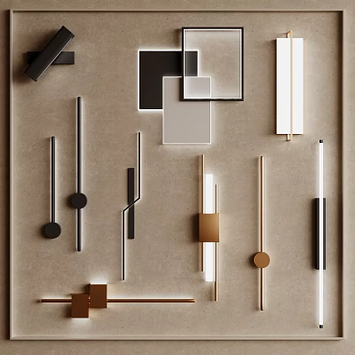 Modern Wall Lamps Collection With Geometric Metal Frames In Gold Black White And Gray Tones 3d model