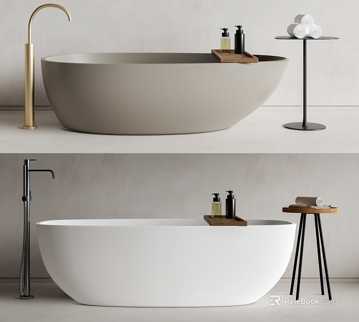 Modern Bathtubs In Minimalist Bathroom Settings With Accessories And Fixtures 3d model 