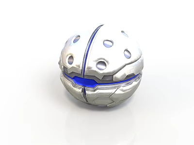 Futuristic Character And Creature With Silver Sphere Blue Accents And Circular Openings 3d model