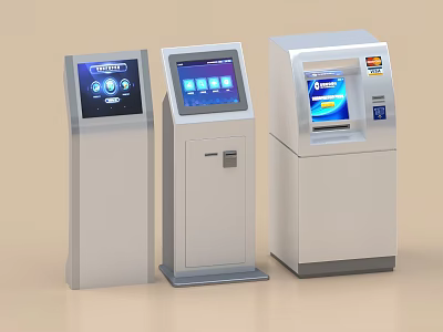 Smart Machines Self Service Kiosks With Digital Screens Three Styles For Payment Services 3d model