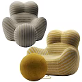 Yellow And White Striped Bean Bag Chair With Round Yellow Ottoman