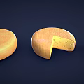 Round Sliced and Square Cheese Pieces Displayed on Blue Background 3d model