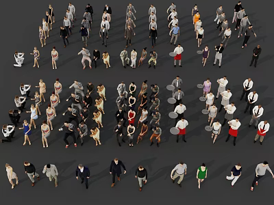 Diverse Group of People in Various Poses and Different Clothing Styles 3d model