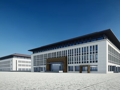 Modern Office Building With Glass Curtain Wall And Spacious Front Plaza Entrance 3d model