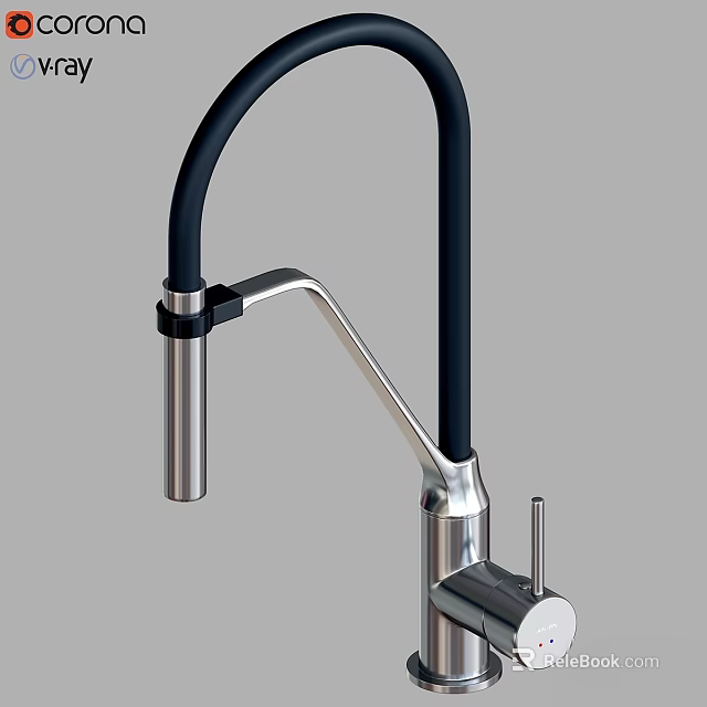 Modern Kitchen Faucet With Black High Arc Spout And Stainless Steel Body 3d model 