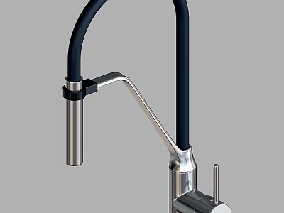 Modern Kitchen Faucet With Black High Arc Spout And Stainless Steel Body 3d model