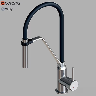 Modern Kitchen Faucet With Black High Arc Spout And Stainless Steel Body 3d model
