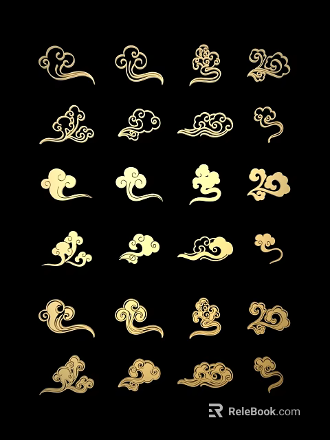 Carved Gold Cloud Patterns In Traditional Style With Various Decorative Designs 3d model 