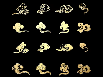 Carved Gold Cloud Patterns In Traditional Style With Various Decorative Designs 3d model