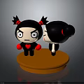 Two Angry And Side Facing Cartoon Characters With Black Hair Red Accessories On Orange Base