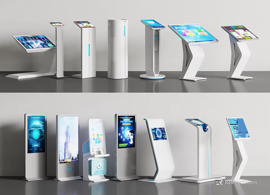 Public Facility Interactive Touchscreen Kiosks With Modern Styles And Digital Information Displays 3d model 
