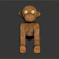 Wooden Monkey Sculpture With Curved Tail And Detailed Texture On Smooth Surface