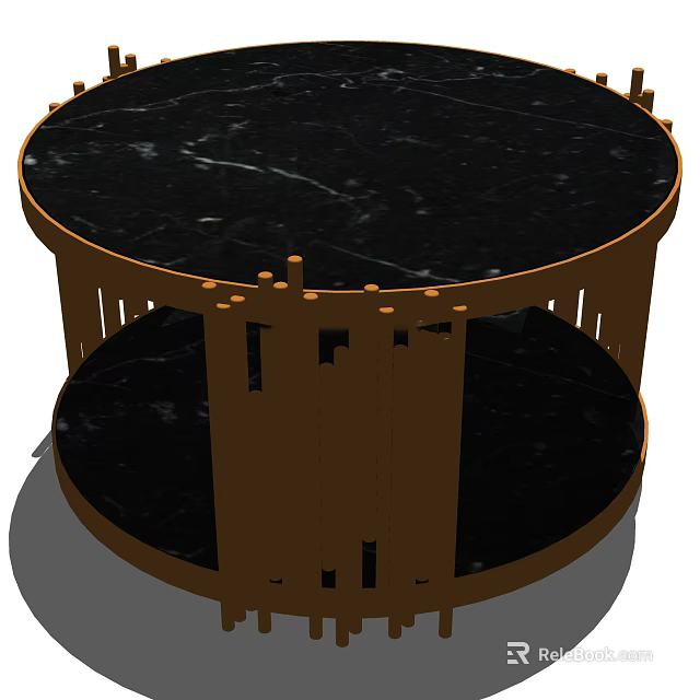 Modern Round Coffee Table With Black Marble Top And Golden Frame Two Tier Design 3d model 