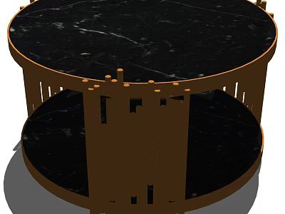 Modern Round Coffee Table With Black Marble Top And Golden Frame Two Tier Design 3d model