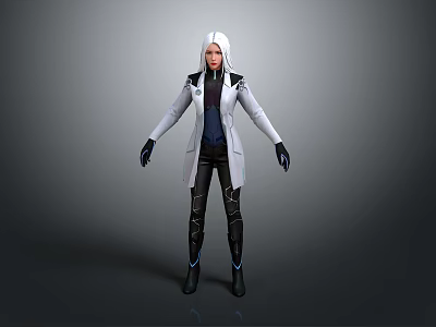 Game Movie Female Character In White Hooded Coat With Black Gloves And Dark Pants 3d model