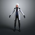 Game Movie Female Character In White Hooded Coat With Black Gloves And Dark Pants