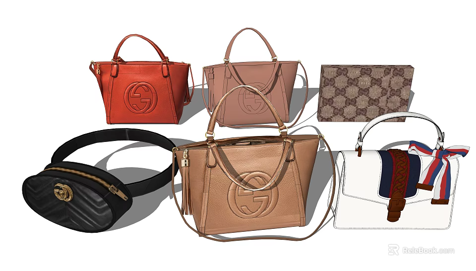 Stylish Designer Bags With Various Styles Colors Logos And Patterns 3d model 