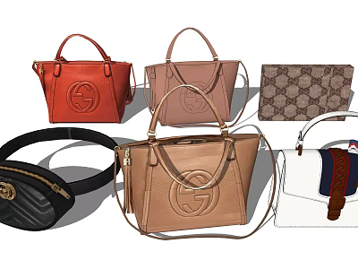 Stylish Designer Bags With Various Styles Colors Logos And Patterns 3d model