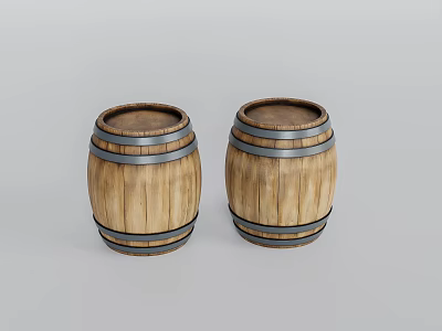 Vintage Wooden Barrels as Practical Household Items with Metal Hoops and Classic Design 3d model