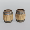 Vintage Wooden Barrels as Practical Household Items with Metal Hoops and Classic Design