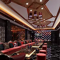 Luxury KTV Lounge Interior With Elegant Decor Red Sofas Chandeliers And Wall Patterns 3d model
