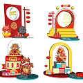 Traditional Chinese New Year Decorations With Red Envelopes Lanterns Lion Dance And Fortune Characters