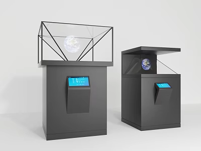 Black Display Cabinets with Geometric Frame Transparent Glass Covers and Touchscreens for Moon Globe 3d model