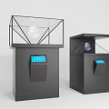 Black Display Cabinets with Geometric Frame Transparent Glass Covers and Touchscreens for Moon Globe