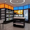 Modern Retail Store Interior With Pink Orange Panels Shelves Display Counters And Products