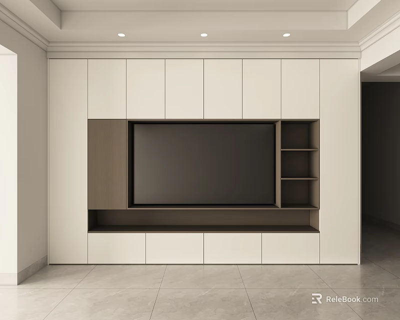 Modern TV Cabinet Design With White And Brown Finish TV Shelves And Drawers 3d model 