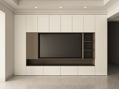 Modern TV Cabinet Design With White And Brown Finish TV Shelves And Drawers 3d model