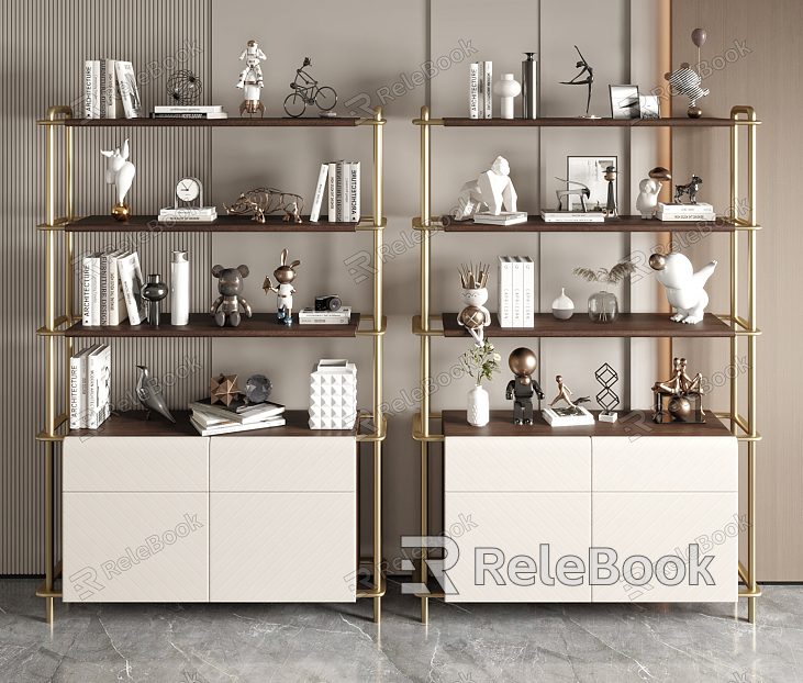 Modern bookshelf decorations model