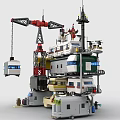 Creative Building Blocks Multi level Structure with Crane Vehicles and Drones 3d model