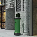 Vibrant Commercial Street with Traditional Chinese Signs Storefronts Awnings Outdoor Seating and Green Plants
